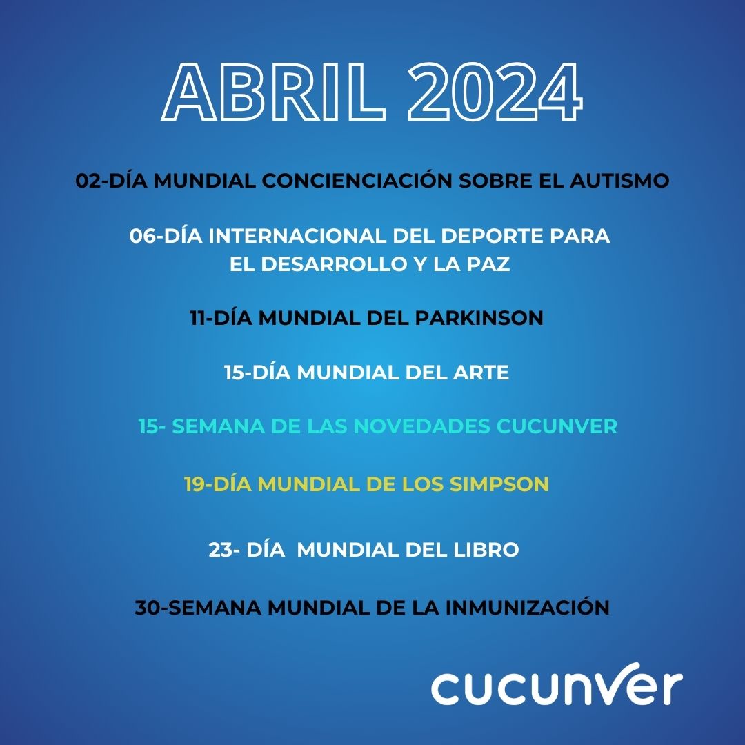 👋 Damos la bienvenida a abril destacando algunos de los días mas relevantes del mes.

👀 Y sí, estás leyendo bien. Este mes llegan novedades y mejoras a cucunver que harán más fácil vuestra gestión.

¡Vamos a por abril con muchas ganas! 💪

#cucunver  #TercerSectorsocial