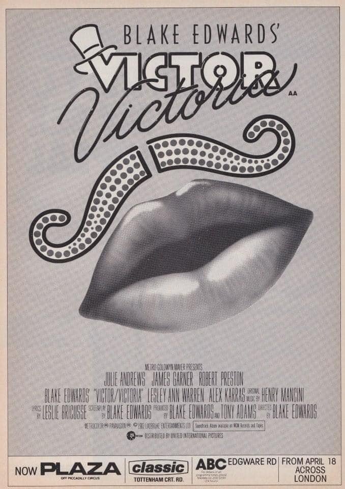 Forty-two years ago today, Victor Victoria opened in West End cinemas... #VictorVictoria #1980s #film #films #BlakeEdwards #JulieAndrews #JamesGarner #RobertPreston #LesleyAnnWarren