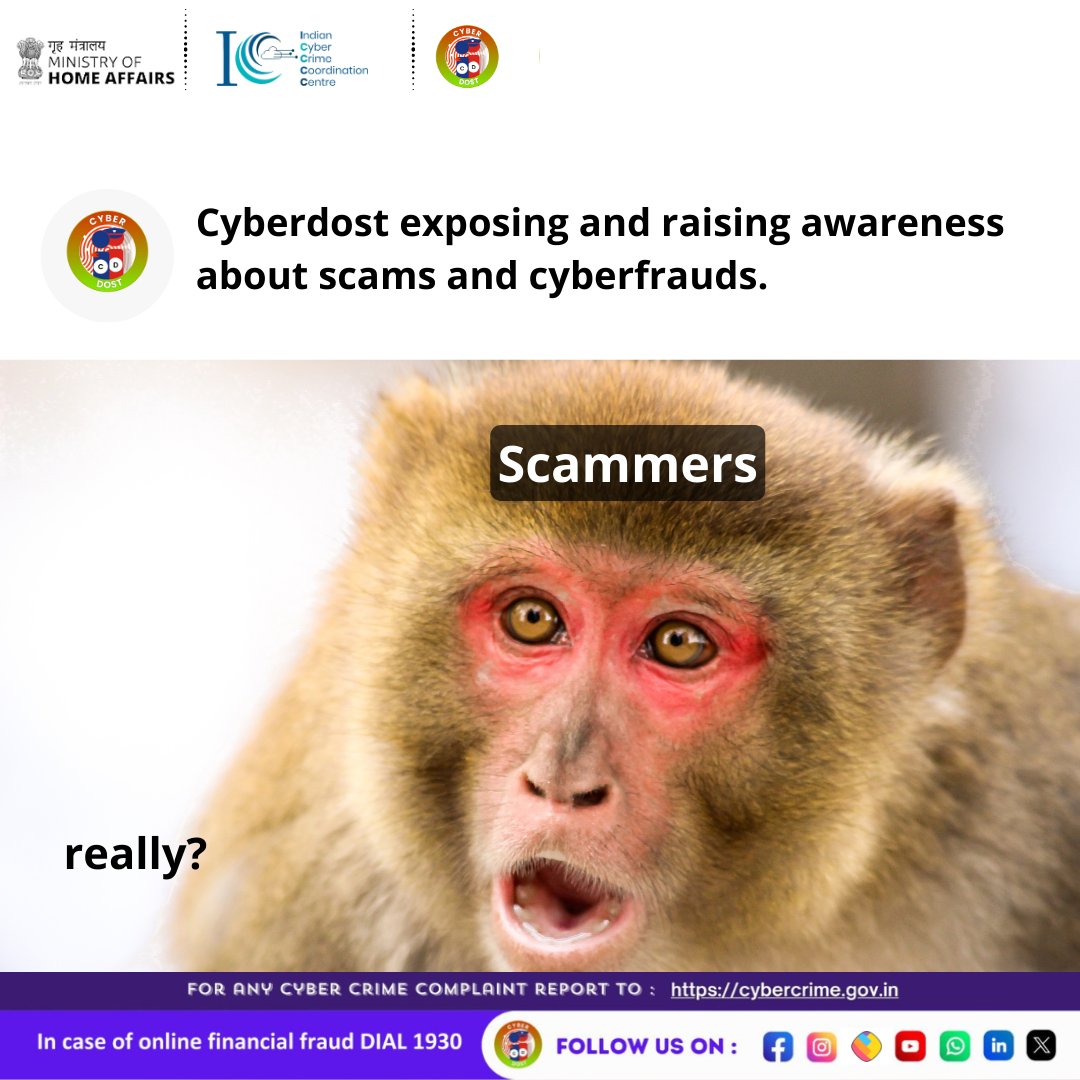 It’s crucial to stay vigilant and protect ourselves from scams. Remember, if something sounds too good to be true, it probably is a scam! Here’s another tip: “When in doubt, verify!” #I4C #MHA #Cyberdost #cybercrime