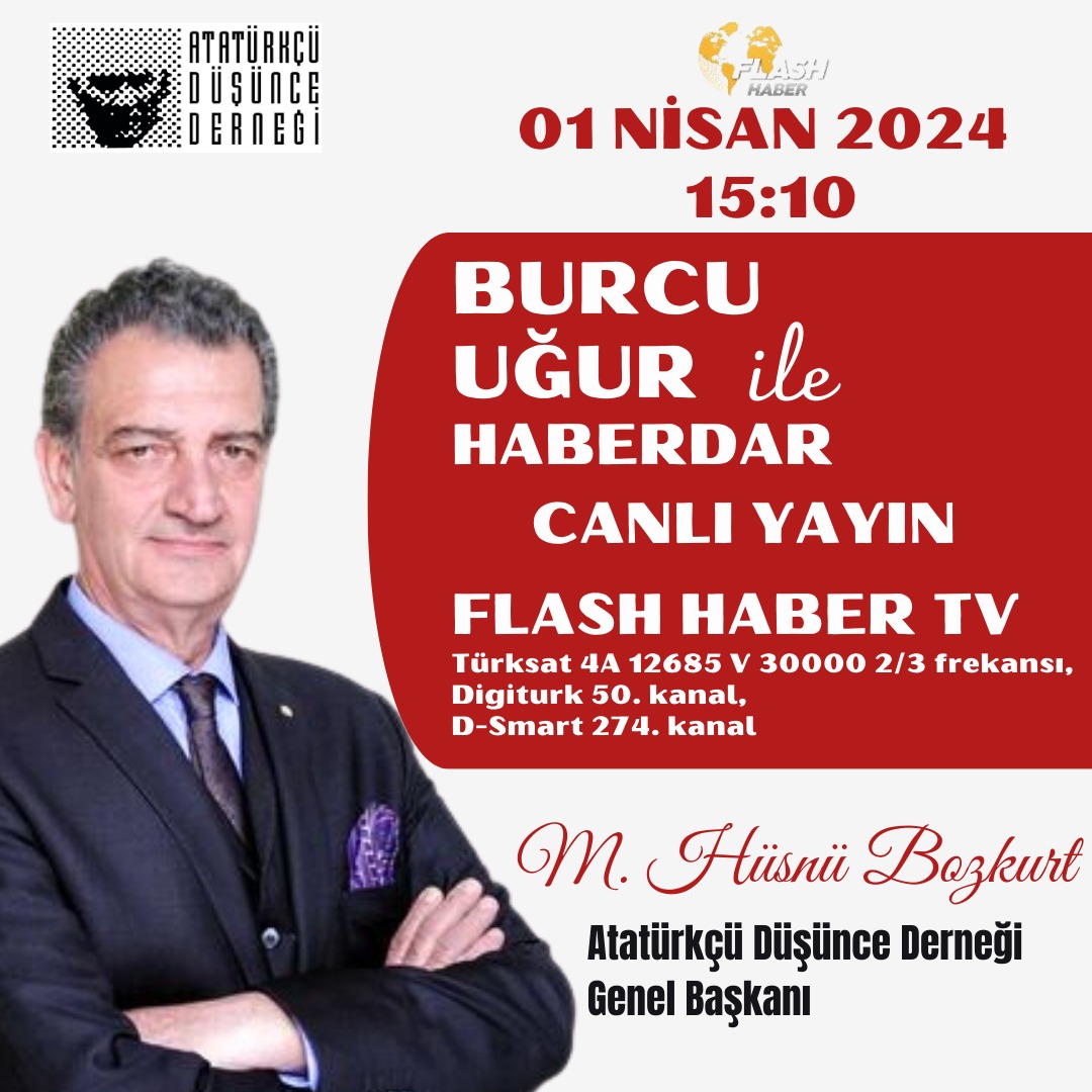 Genel Başkanımız Mustafa Hüsnü Bozkurt, 01 Nisan 2024 (BUGÜN) saat 15.10'da Burcu Uğur ile Haberdar programının canlı yayın konuğu olacaktır. İzlemeniz dileğiyle.