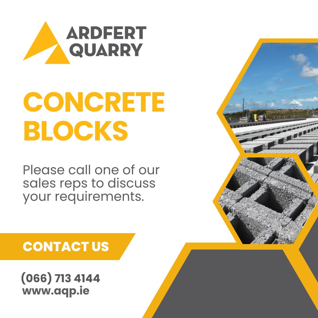 We manufacture a full range of hollow and solid concrete blocks that are fully certified to the European Standard IS EN 771-3:2011 for Aggregate Concrete Masonry Units Get in touch with our team for advice on concrete blocks suitable to you #ArdfertQuarry #ConcreteBlocks