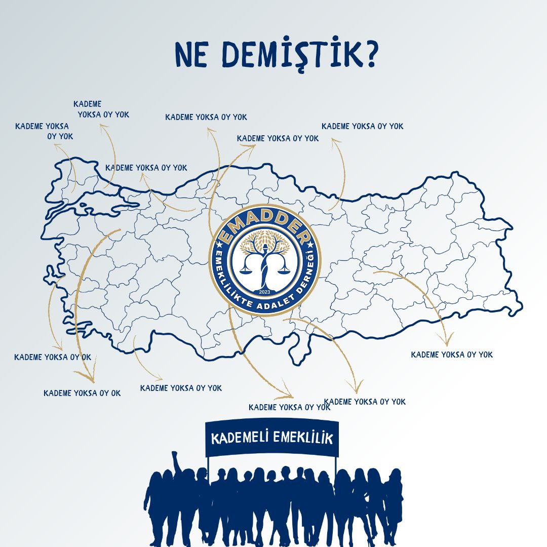 mihribanugurluu's tweet photo. Kademeli Emeklilik için çalışmamız yok dediniz‼️

Mitinge gelen arkadaşlarımızı sırf Adalet yazılı tişört giydi diye göz altına aldınız‼️

1 sene içinde 4 büyük miting yaptık duyarsız kaldınız‼️

Defalarca kapınızı aşındırdık tane tane bu hakka girmeyin bu yasa hatalı eksik dedik düzeltin dedik gözardı ettiniz ‼️

İçinize sinmeyen oy için çıkardığınız önünü arkasını düşünmediğiniz yasa ile yok saydınız‼️

Şaşılacak bir şey yok ‼️

Unutmayın;
👇👇👇👇👇
Halkına yüz çevirenler er yada geç kaybetmeye mahkumdur‼️

Seçimin kazananı Halk ve Adaletsizliğe uğrayan mağdurlar Kademeli Emeklilik bekleyenler olmuştur‼️

Dilerim şimdi şapkanızı önüne koyar yüz çevirdiğiniz, çıkar uğruna çıkardığınız bu yasaları ve haksızlıkları düzeltirsiniz.

Muhalefet partiside kazandık nasılsa diyerek dilerim bu Adaletsizliklere duyarsızlaşmaz‼️ 

Yanımızda olanın yanında oluruz✋

@EmadDernegi 

#KademeSeçimeDamgaVurdu 

@RTErdogan @isikhanvedat
@AhmetAYDIN_02 @NumanKurtulmus @hasandogan @akbasogluemin @avabdullahguler @fahrettinaltun 
@cenginyurt52 @dpgultekinuysal
@salihuzuntdv @_demokratparti
@dbdevletbahceli @ersoyruhi @YildizFeti @erkanakcay45
@meral_aksener @zorlu77 @55erhanusta @ys_turkoglu
@ugur__poyraz @devapartisi @alibabacan @gelecekpartitr @ahmet_davutoglu @selimtemurci
@herkesicinCHP @eczozgurozel 
@alimahir @fethigurer @ayhanbarut01 @gunaydingokhan @tahsinocakli
@eczburhan @veliagbaba
@ErbakanFatih @rprefahpartisi 
@melihguuner @SelcukGeyveli 
@suatkilic @avbulentkaya @birolaydinsp @ayhanbarut01 @saadetpartisi @t_karamollaoglu