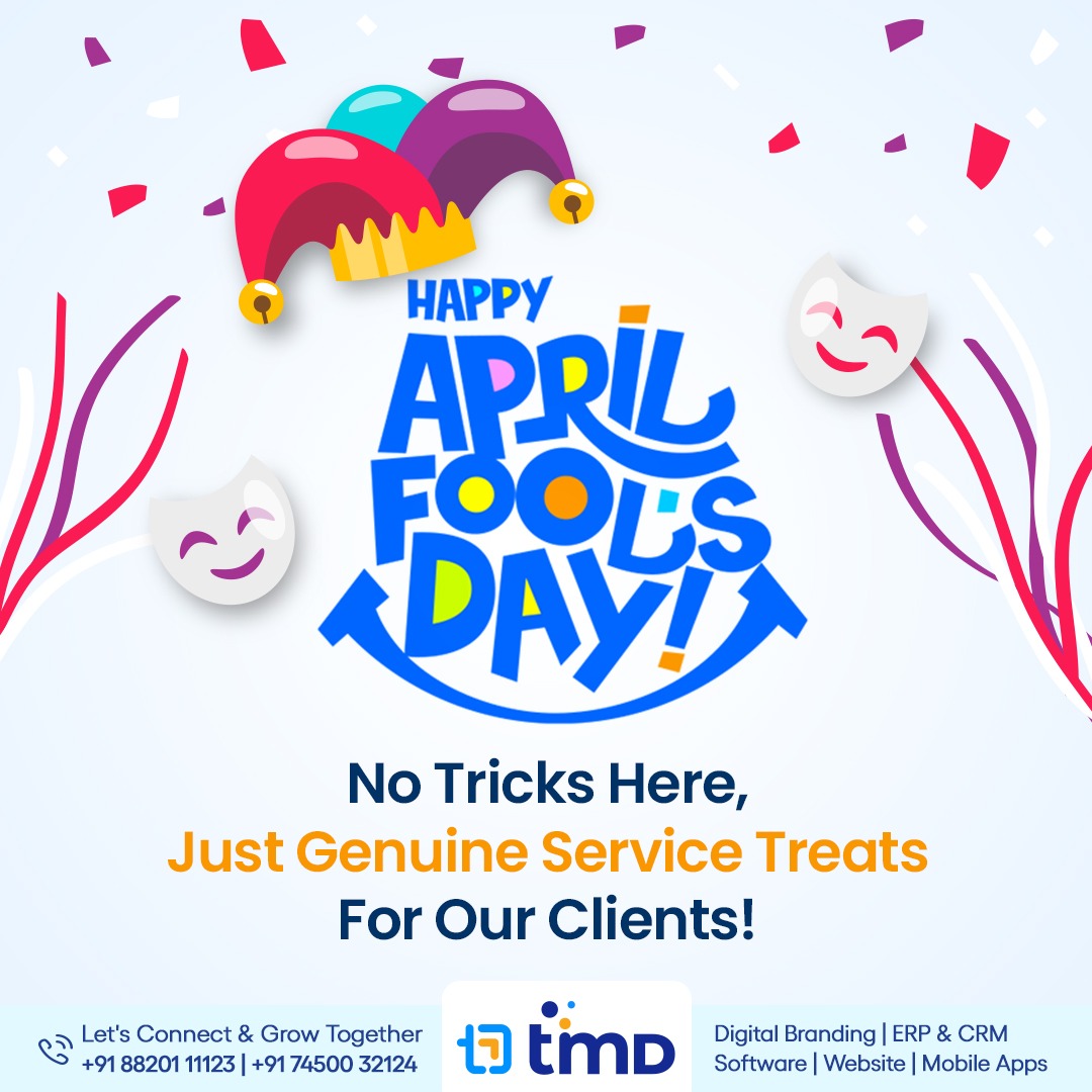 Happy April Fool's Day! No pranks, just genuine service treats for our valued clients. Keeping our promise at TimD! 

#AprilFools #AprilFoolsDay #pranks #foolishness #laughs

#TIMD #TimDPromise #TimDServiceAssurance #TimDigital #DigitalizeYourGoal #LetsGrowTogether