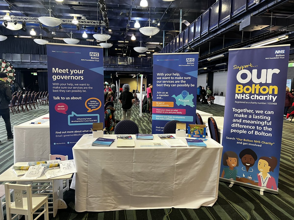 @boltonnhsft & @OurBolton_NHS all set up for the #Boltonunityfestival at the Toughsheet Stadium today. Come along to speak with our Governors and hear all about the Trust Charity.