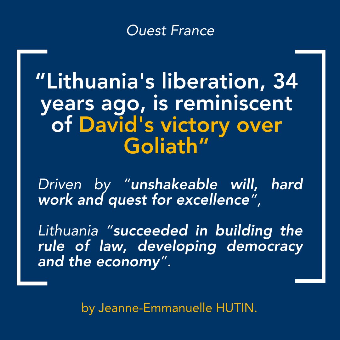'David's victory over Goliath,' writes @OuestFrance about Lithuania's fight for independence from Soviet occupation 34 years ago. Read more about the price of freedom, and Lithuanians‘ resolve to help Ukraine defend it: ouest-france.fr/europe/lituani…