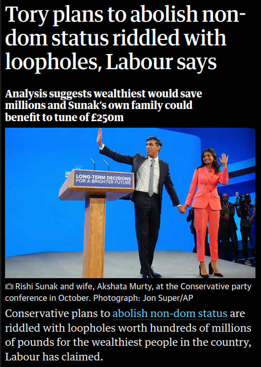 132 UTurns, pledges reversed, policies scrapped, promises abandoned, under #Sunak. 342 since Tories Elected in Dec 2019. Sunak's 'Pledge' for a Non-Dom Policy to undermine Labour's plans turns out to be worthless - and to his own financial benefit.