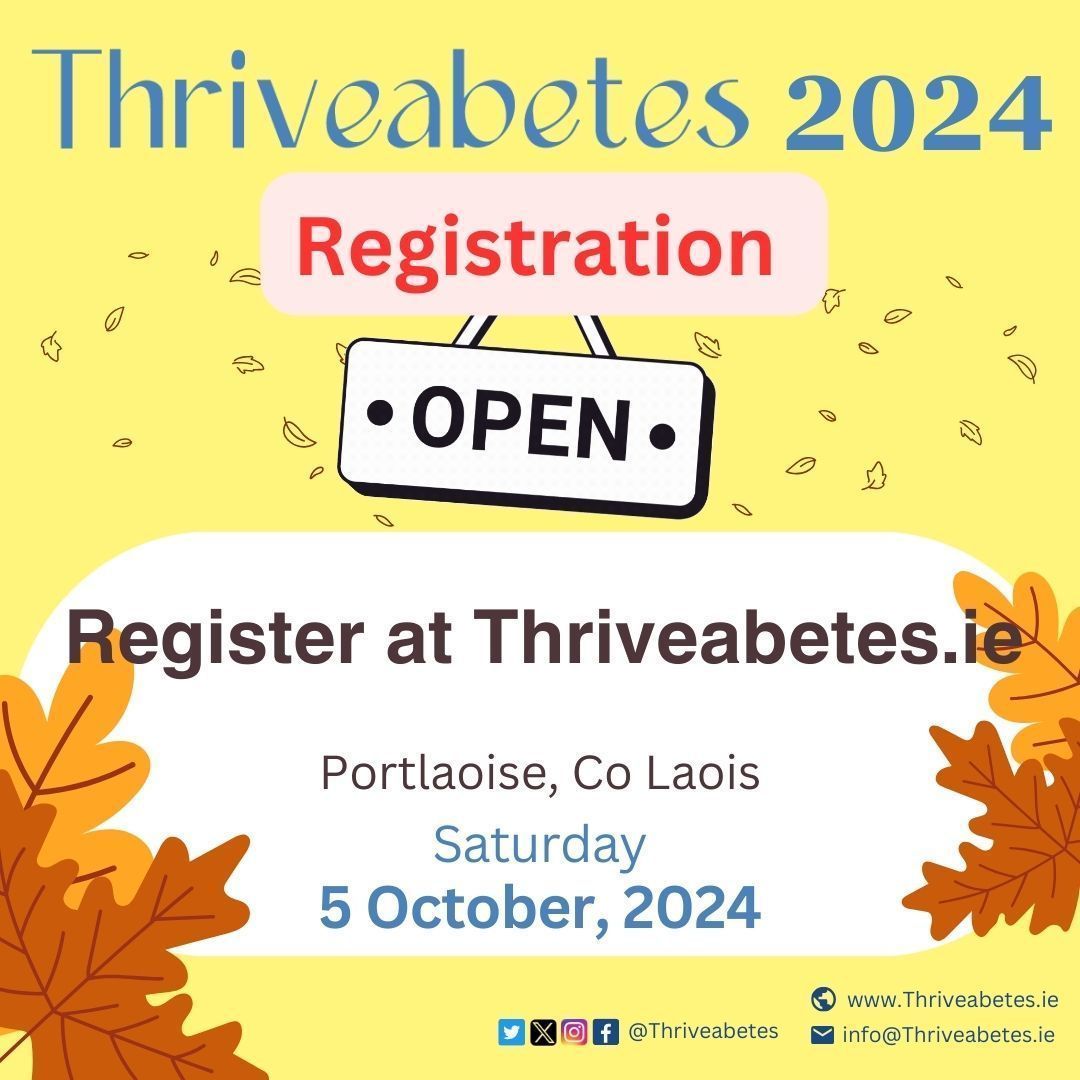 🎉 Thriveabetes 2024 is OPEN for registration! 🗓️ Oct 5, Portlaoise, Co Laois. Connect, learn & explore the latest in #Type1Diabetes. Register buff.ly/4cFeDlI More info soon #IREDOC #NIDOC #ireland #Thriveabetes2024 #Type1Diabetes #T1D #LADA #MODY #DiabetesCommunity