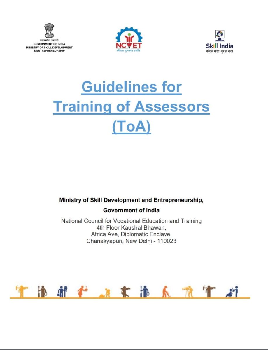 #NCVET notifies #Guidelines for Training of Assessors (ToA). These guidelines will enable provisions for holistic capacity building of assessors leading to better outcomes in the Vocational Education Training & Skill (VETS) ecosystem. Read here: ncvet.gov.in/wp-content/upl…