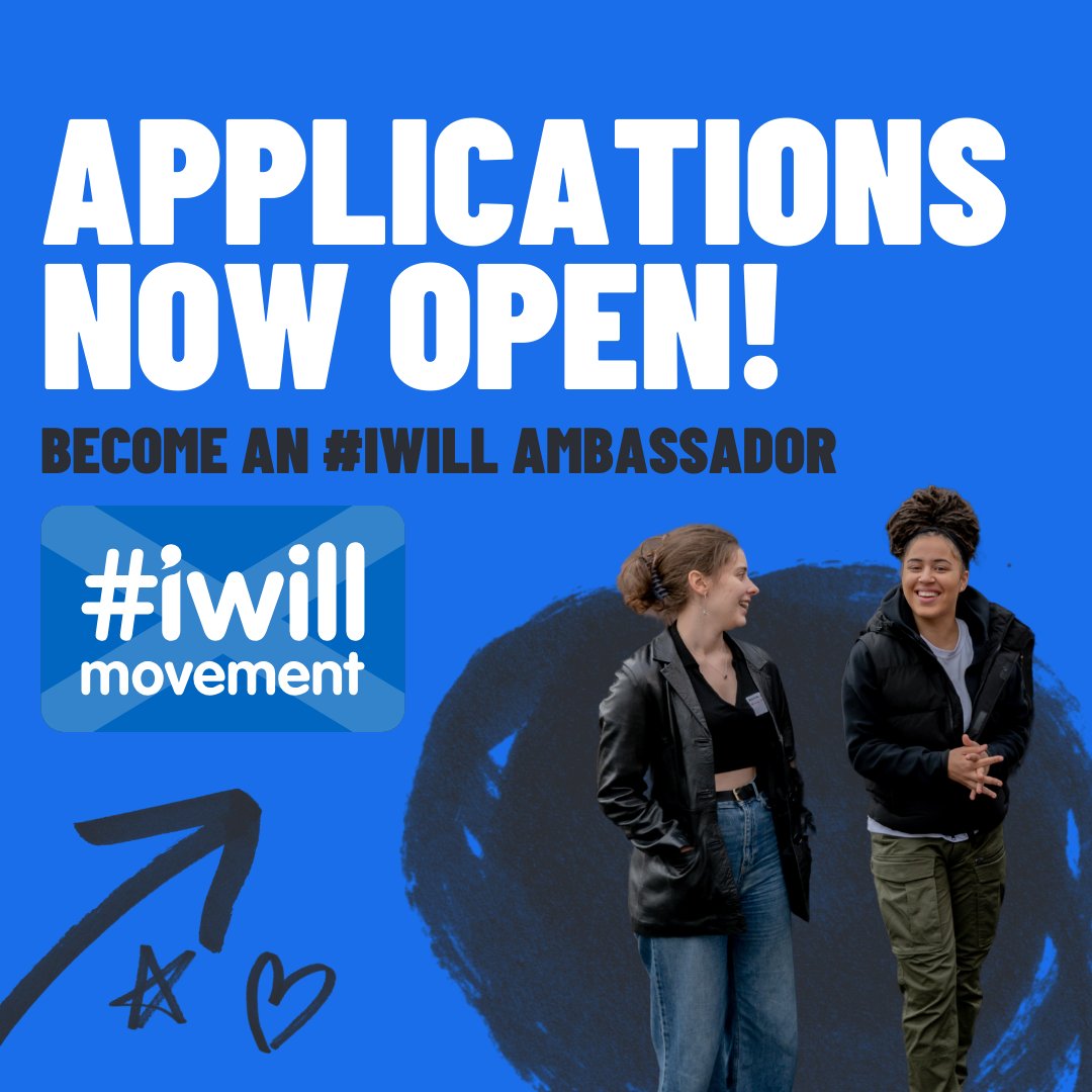 🌟 Passionate about social change? Know a 10-24-year-old eager to make a difference? Encourage them to apply as an #IWill Ambassador! @IWillScotland Applications close April 14th! 🔍 bit.ly/3InBlBa