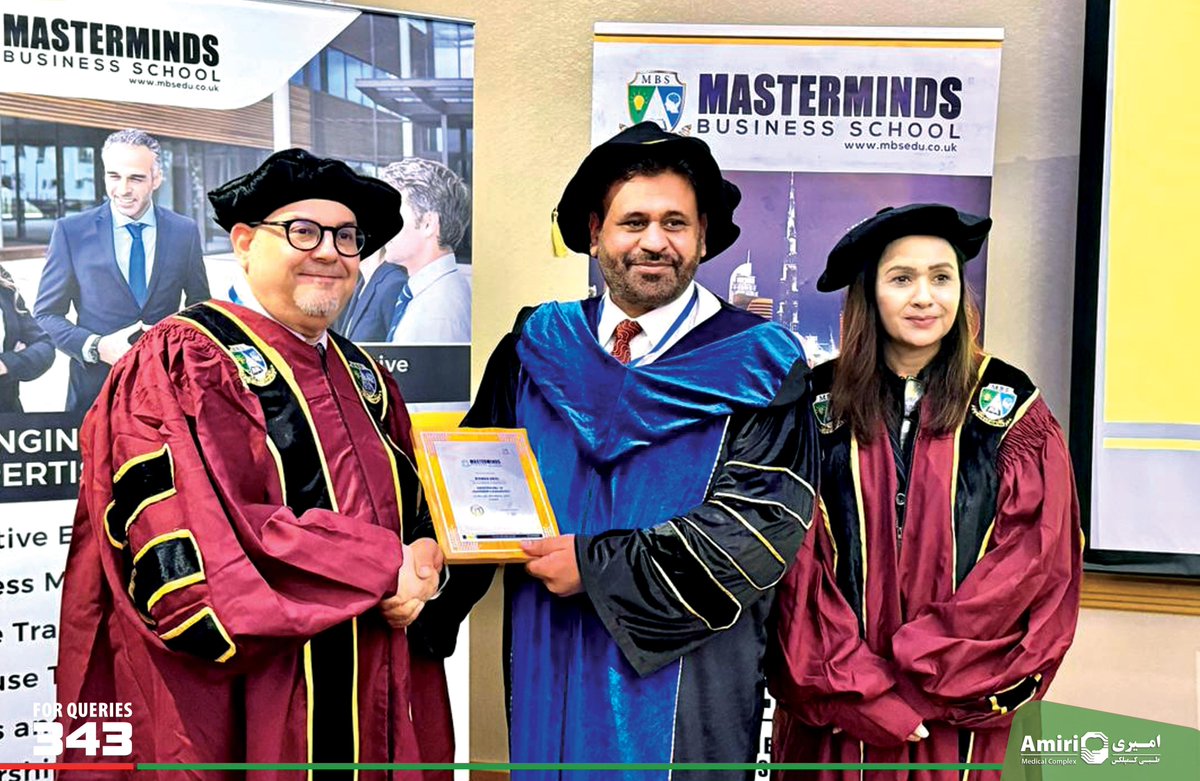 Dr Mirwais Amiri Chairman & MD of Amiri Medical Complex has been awarded with prestigious & reputable Honorary Doctorate in Leadership, Doctor of Philosophy (Ph.D) by Masterminds Business School UK . Dr Amiri was also conferred with award of Leadership Excellence in Healthcare.