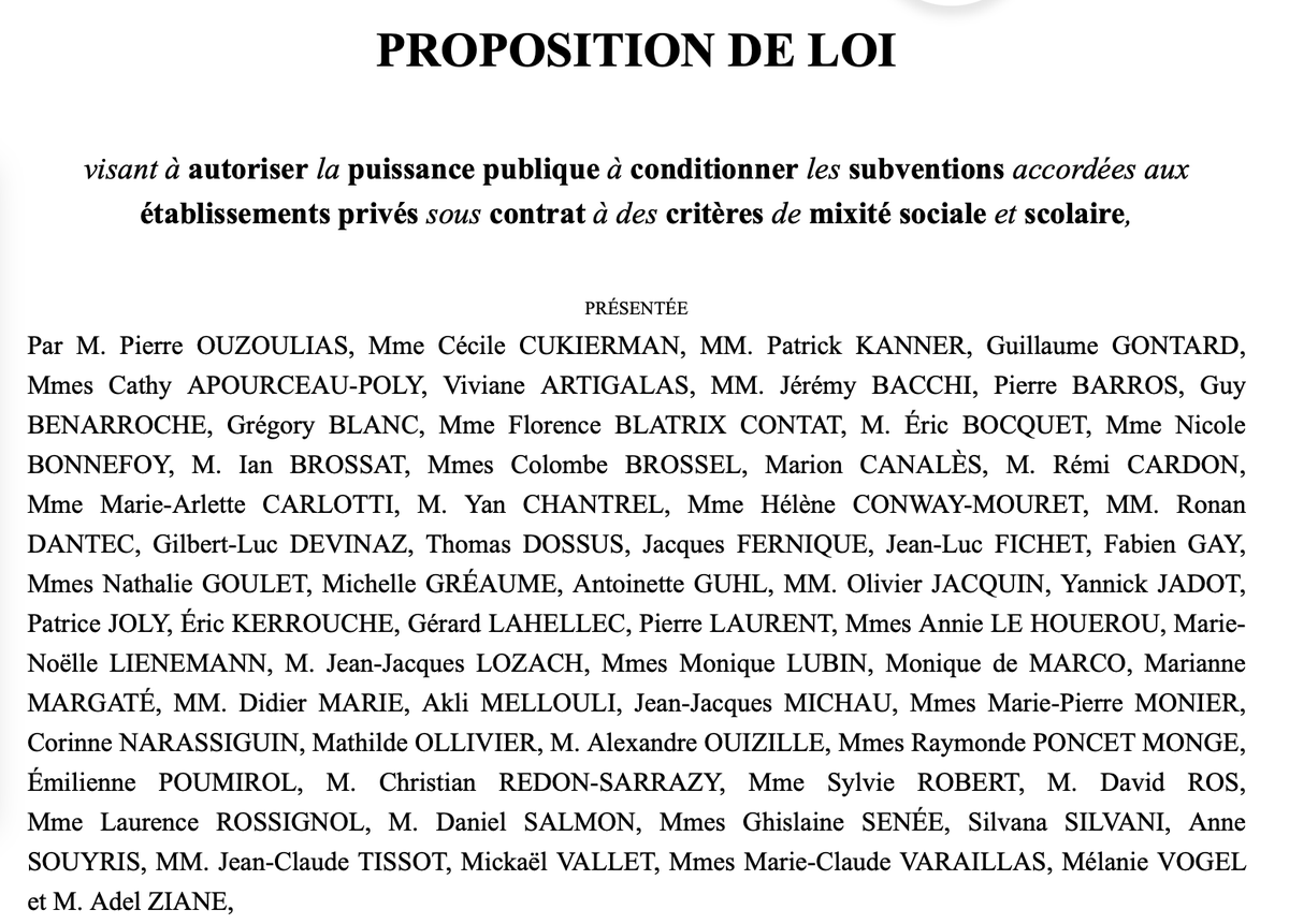 OuzouliasP's tweet photo. Dans son rapport qu'il me tarde de lire, @PaulVannierFI préconise lui aussi de conditionner les dotations publiques versées aux écoles privées au respect de critères sociaux.

Entendons-nous bien : pas d'argent supplémentaire aux plus vertueux. Que de l'argent en moins pour ceux qui jouent le jeu de la ségrégation scolaire avec l'école publique du coin.

C'est une excellente nouvelle. La gauche se dote d'un nouvel horizon d'attente, une première étape indispensable à la redéfinition du dualisme scolaire.

Je dis bravo aux insoumis. Bravo aux socialistes (le conseil départemental de Haute-Garonne a été précurseur) et  aux écologistes qui se sont eux aussi rangés à cette idée. 

Quant à mon parti, je le dis franchement, je ne cautionne toujours pas ses pudeurs ou ses arguties, faussement théoriques.

C'est ce que j'affronte en interne depuis le dépôt de ma proposition loi, en avril 2023.

Depuis 30 ans (loi Bayrou), le privé vit en paix sur la base d'un sophisme qui a le cuir épais : toucher au privé, même pour le contraindre, serait le légitimer. Résultat : le monstre est désormais hors de contrôle et la ségrégation scolaire risque de basculer vers un point de non-retour. 

Il y urgence a agir.