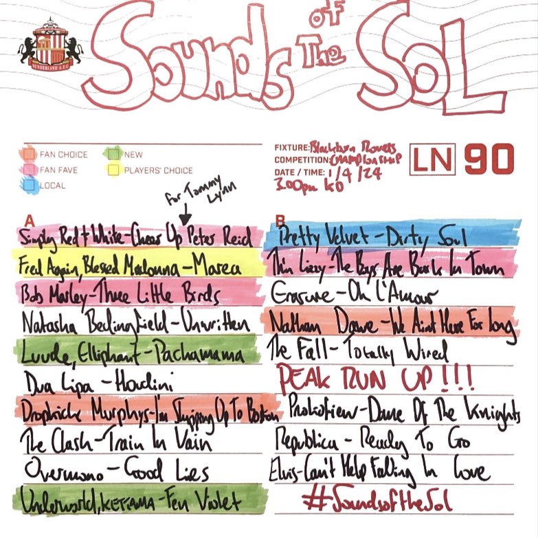 Today’s #soundsofthesol for @SunderlandAFC v @Rovers feat tracks from @underworldlive @dropkickmurphys @fredagainagain1 and a classic made by Sunderland fans