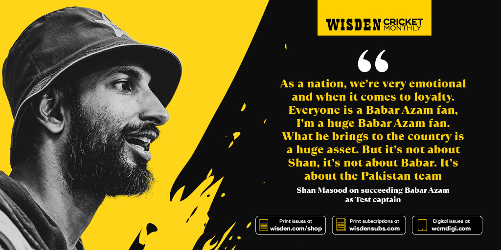 In an exclusive with @melindafarrell in the latest Wisden Cricket Monthly, @shani_official talks about succeeding Babar Azam as Pakistan Test captain. Buy the magazine here ⬇️ PRINT | wisden.com/shop/wisden-cr… DIGI | wcmdigi.com