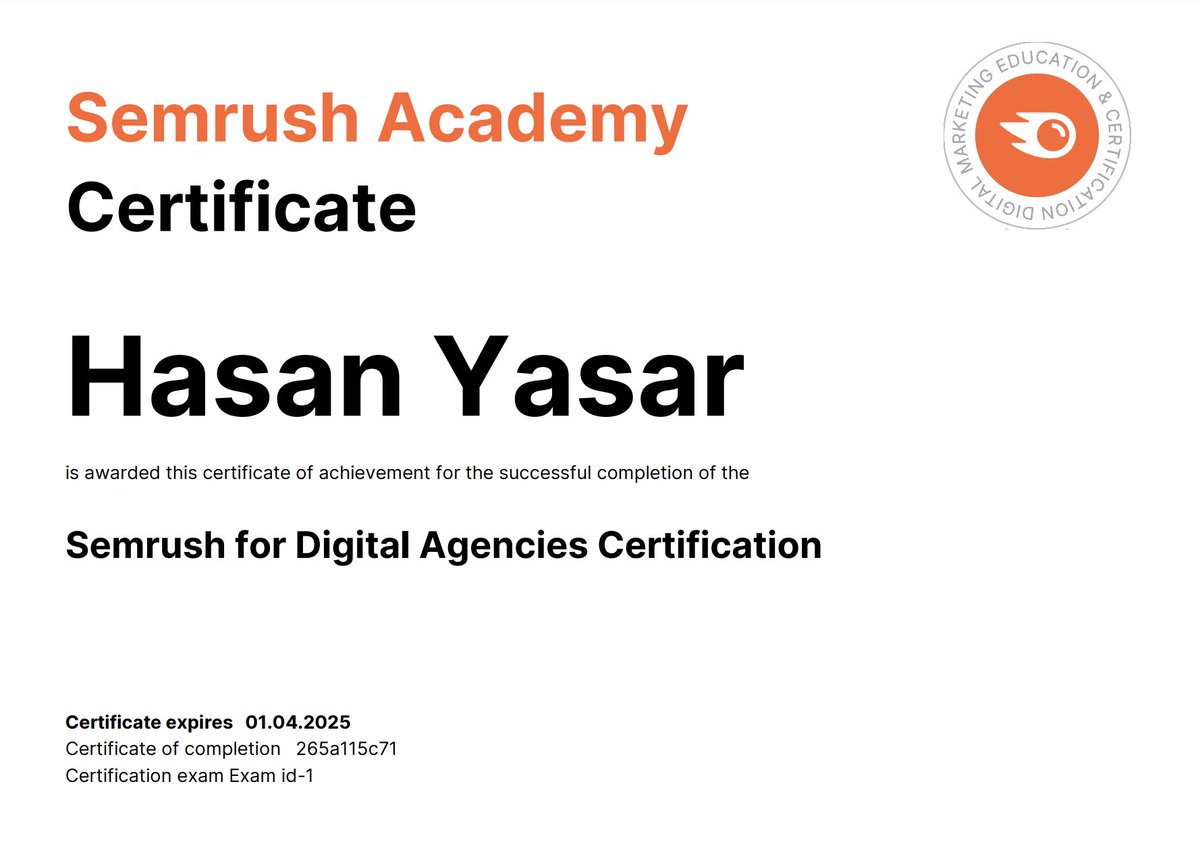 🎉 İlk @semrush sertifikamı aldım. Yıllardır kullandığımız halde sertifikaları yeni almak kısmet oldu :)