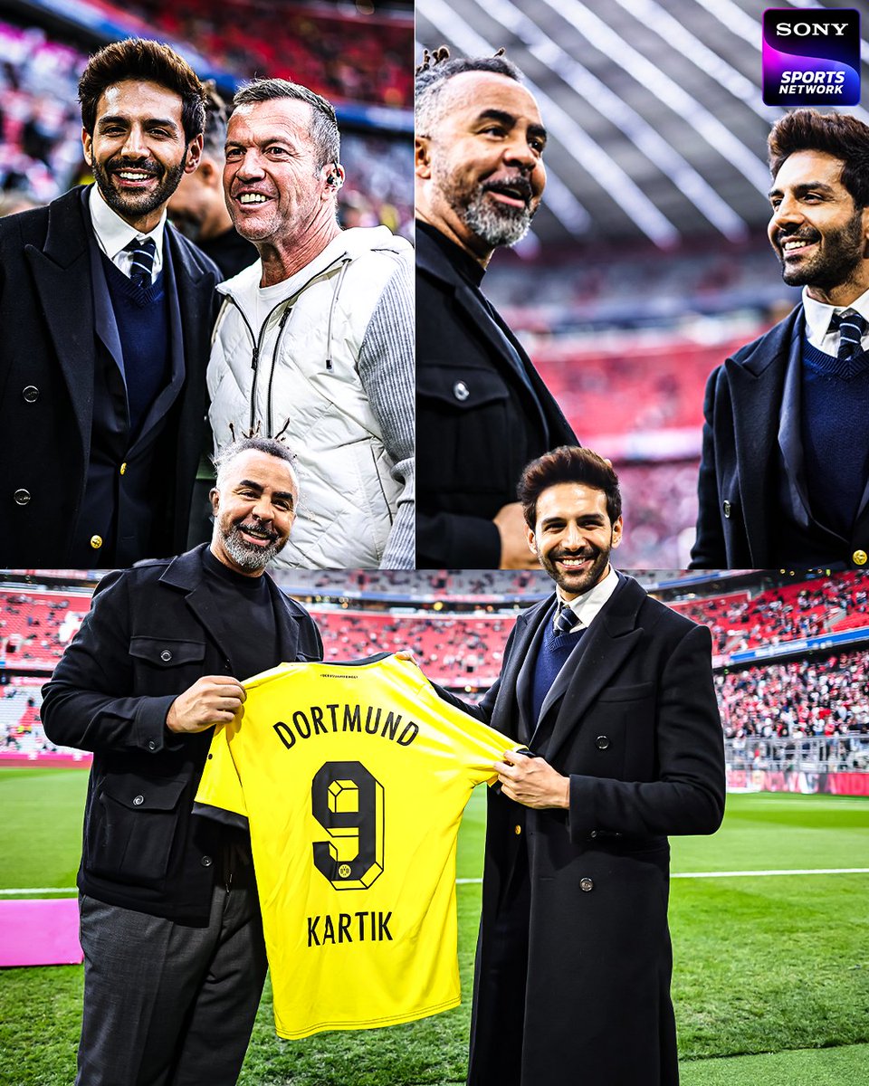 .@TheAaryanKartik added his sparkle to the 🌟-studded spectacle at #DerKlassiker ⚽ #SonySportsNetwork #KartikAaryan #FCBBVB | @RealOwo @LMatthaeus10