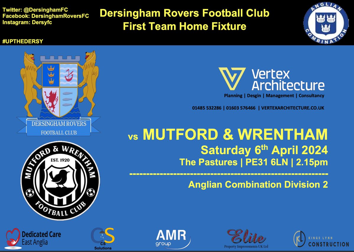 UP NEXT ⏭️ We’re finally back at The Pastures after a long 12 weeks and it’s a big one! We host runaway league leaders @MWFC_ who can win the title! We require 4 wins to secure promotion back to Senior Football, everything to play for! Bar open from 1pm! #UPTHEDERSY 💙💛🖤