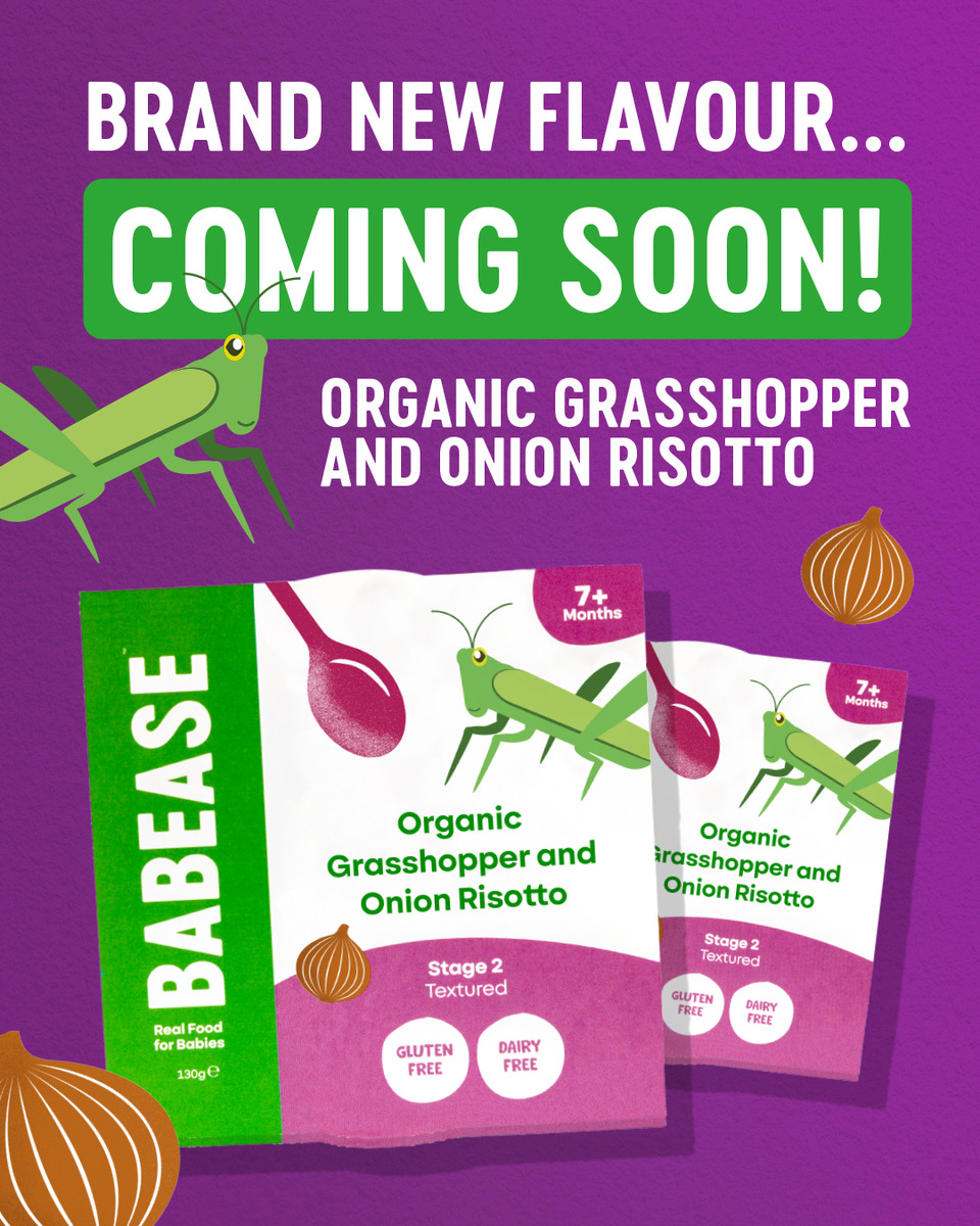 babease's tweet photo. Introducing our new Adventurous Eater range! We're pushing the boundaries of baby food with exciting new flavour combinations like these Cricket Crunchies. Let your little one be the first to explore these exotic tastes! 

#AprilFools #BabeaseAdventurousEater #😮😂 https://t.co/ms9a7yMJDh