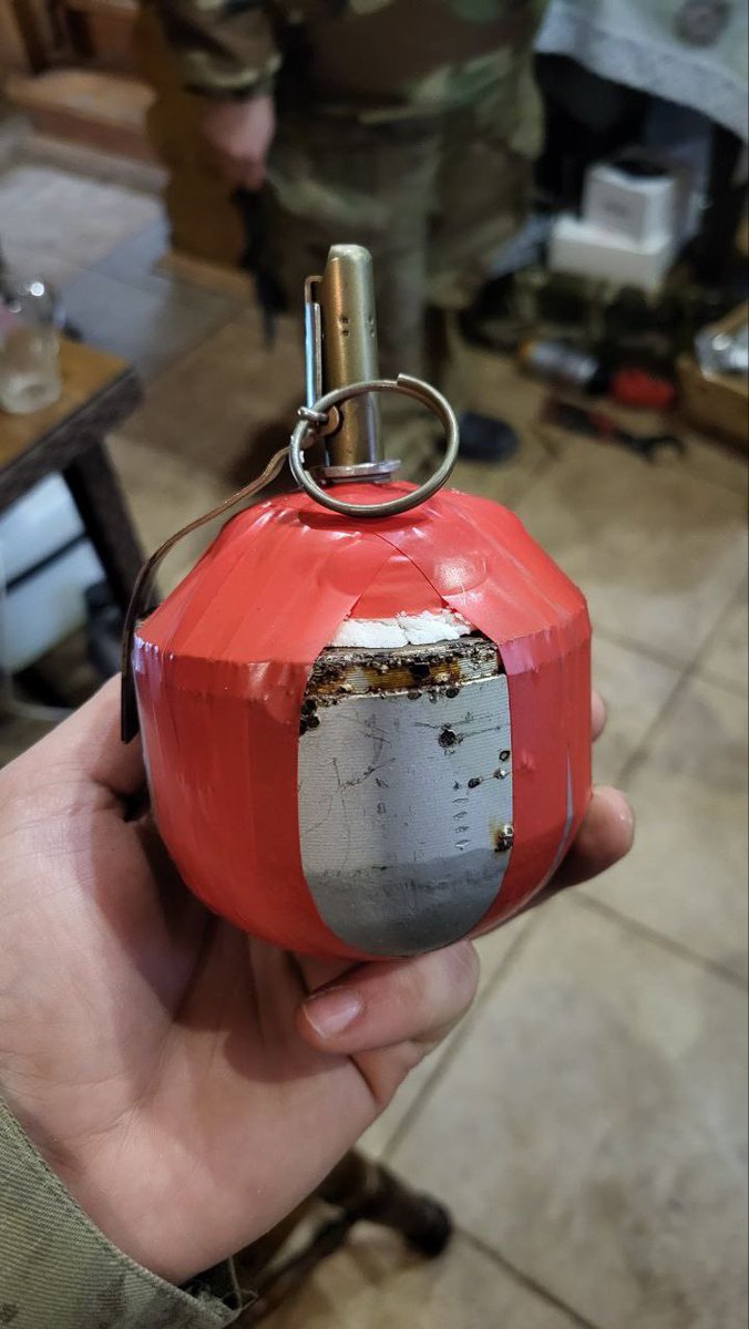 An interesting trend is emerging in Ukraine, where submunitions are being repurposed as hand grenades. The photo shows half of an AO-2.5RT(M) submunition fitted with a UZRG-type fuze. Social media is also showcasing more evidence of similar repurposing with other submunitions.