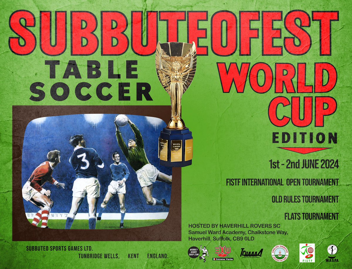 ONE MONTH TO GO Have you signed up the Biggest and Best #Subbuteo Weekend? Sign up now for SubbuteoFEST '24. - FISTF IO - Old Rules Tournament - Flats Tournament. Contact Alan Lee for info. Full Details @ calendar.boomte.ch/single/pjH9W2q…