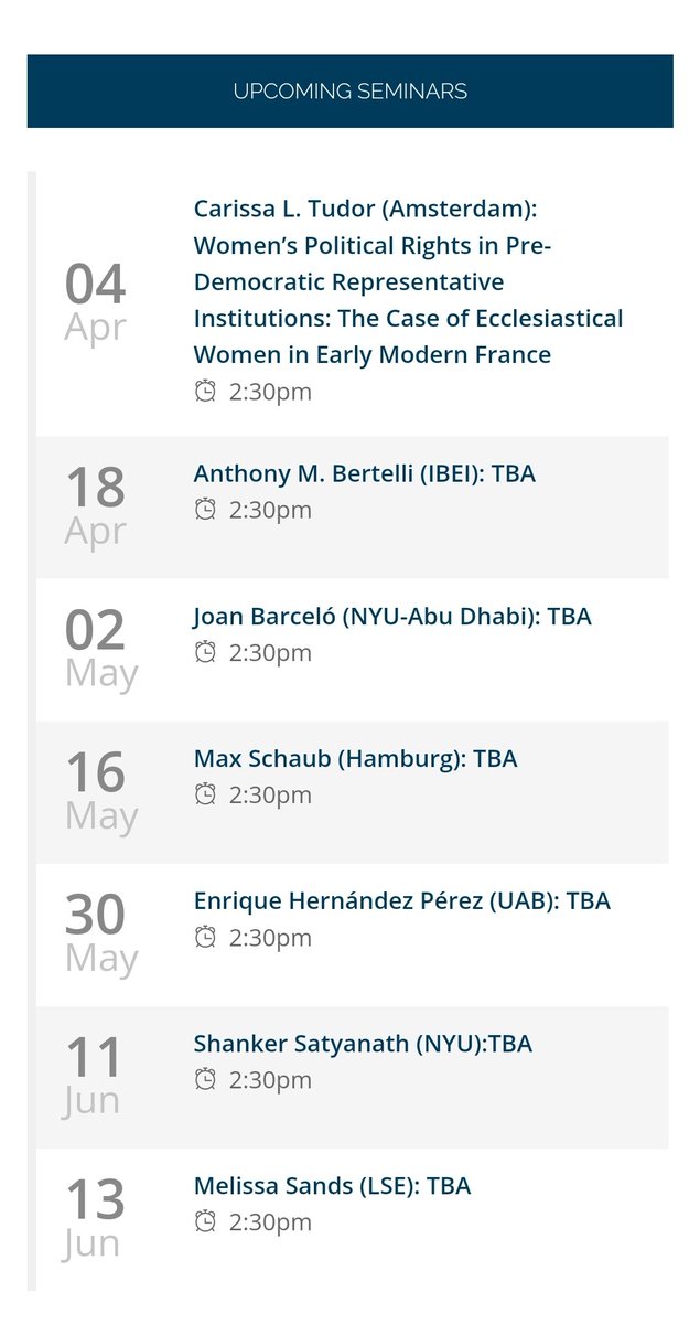 Institutions and Political Economy Research Group (@iperg_ub) on Twitter photo We have an exciting lineup of speakers in the @Iperg_ub Seminar Series for the upcoming months.
<a href="/iperg_ub/">Institutions and Political Economy Research Group</a> <a href="/ubeconomics/">UB School of Economics</a> <a href="/CPoliticaUB/">Ciència Política UB</a> <a href="/ubmipe/">Master in Institutions and Political Economy</a> <a href="/Econhist_Ub/">Economic History PhD program at UB</a> <a href="/UniBarcelona/">Universitat de Barcelona</a> We have an exciting lineup of speakers in the @Iperg_ub Seminar Series for the upcoming months.
<a href="/iperg_ub/">Institutions and Political Economy Research Group</a> <a href="/ubeconomics/">UB School of Economics</a> <a href="/CPoliticaUB/">Ciència Política UB</a> <a href="/ubmipe/">Master in Institutions and Political Economy</a> <a href="/Econhist_Ub/">Economic History PhD program at UB</a> <a href="/UniBarcelona/">Universitat de Barcelona</a>