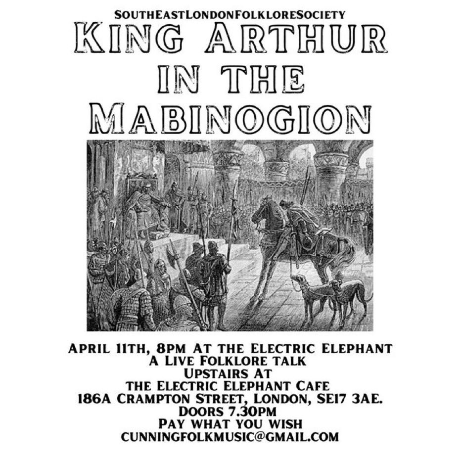 Getting a talk about King Arthur in the Mabinogion sorted for next Thursday at @ElephantCafeUK 7.30pm doors 8pm talk. This talk is thoughtful inclusive and kind. Pay what you wish