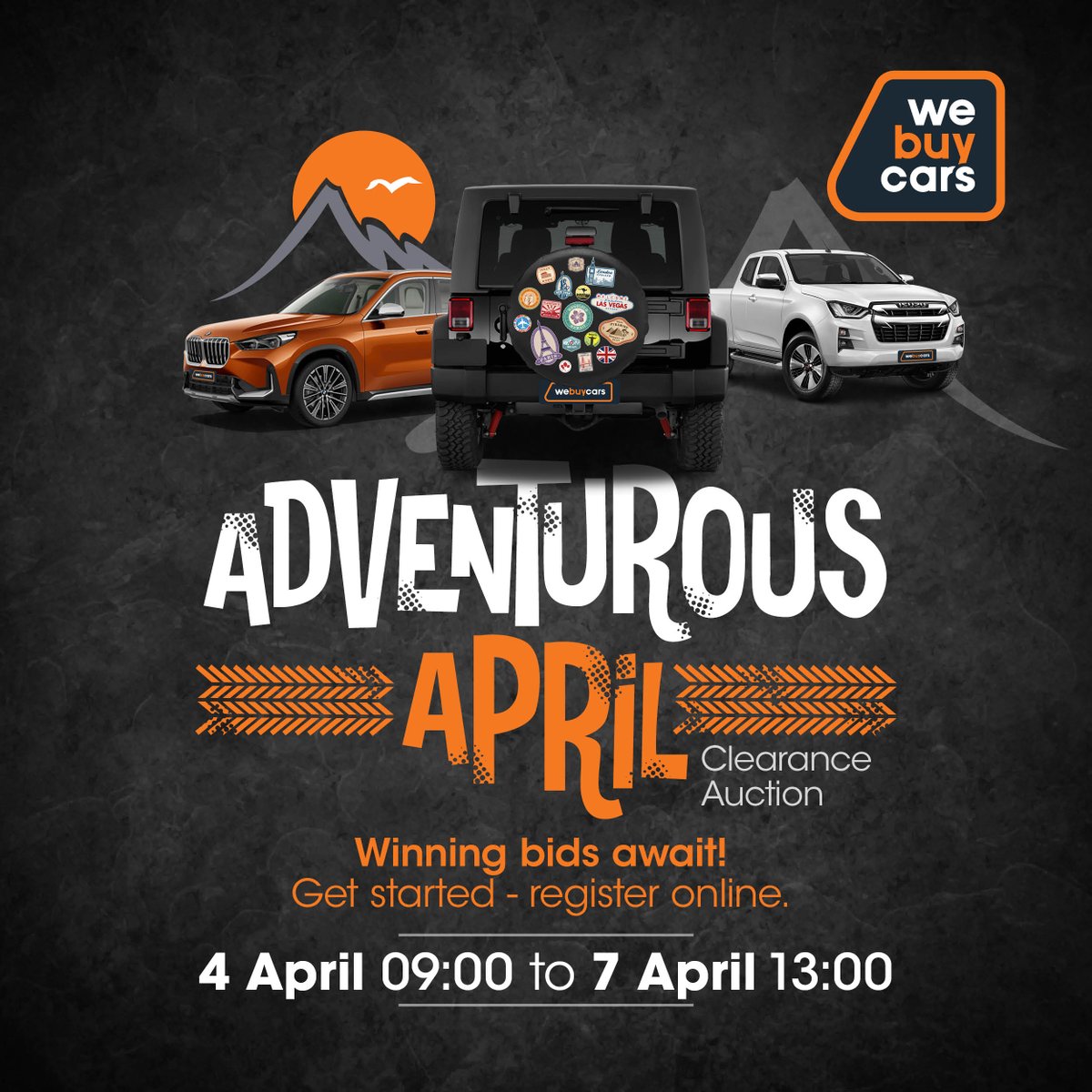 Be more adventurous this April! Register to bid online and make your car dreams come true with #WeBuyCars. ⛰️