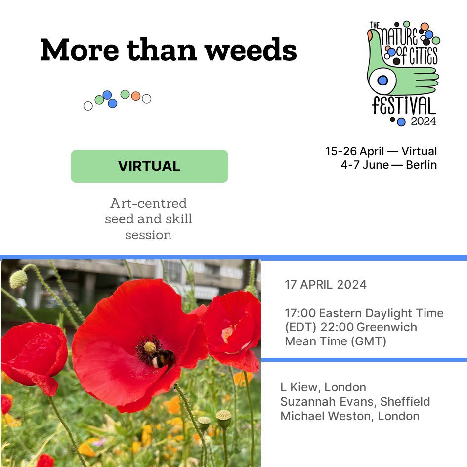 Not long now … hope you can join us @TNatureOfCities for this seed and skill poetry session on 17 April. I’m excited to be collaborating with @suzannahevans and Mike Weston. More info Tnocfestival2024.sched.com