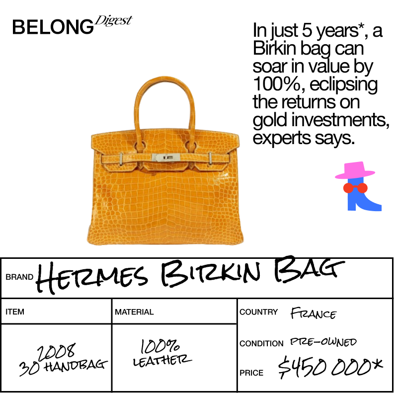 app_belong's tweet photo. Is the Birkin the new gold? 🛍️💰 @OpenLuxury says Birkin bags can double in value in 5 years, with some fetching up to $450K! 
And here is the reasons why

#BelongApp #Luxury #Resale https://t.co/4WbXByXEdL