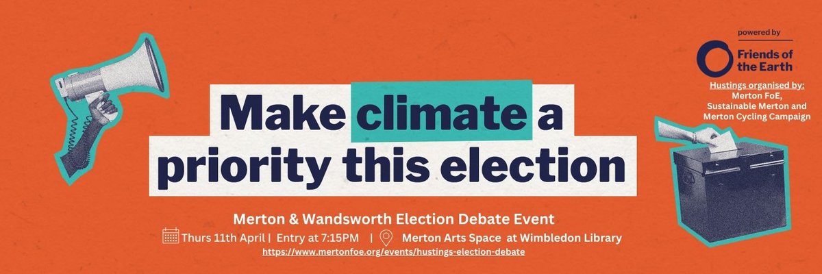 #Merton #Wandsworth Election Debate on 11 April at 7:15PM. Meet your local candidates & their environmental policies bit.ly/3TGpfZf 🌍@MertonGreens @ClimateMerton @MertonLabour @MertonLibDems @MertonTories @SaveWimbldnPark @FoWimbledonPark @WandsworthFoE @BalhamClimate