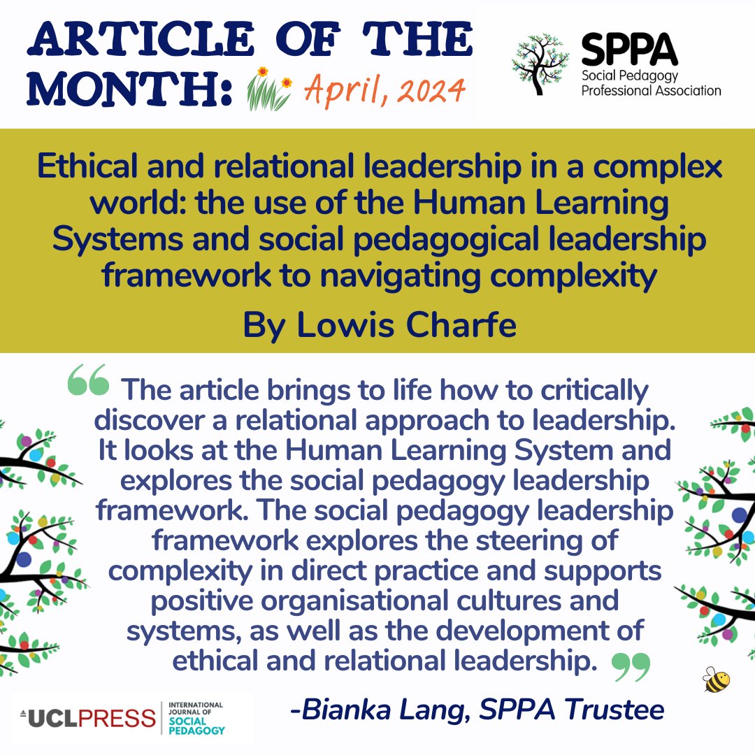 Welcome April! The article of the month is here! It was written by Lowis Charfe and chosen by Bianka Lang, a must-read!
Read it here: journals.uclpress.co.uk/ijsp/
#articleofthemonth #socialpedagogy #pedagogiasocial #humanlearningsystems #IJSP
#socialpedagogyleadership #leadership