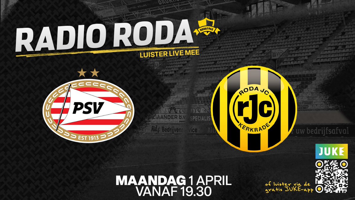 𝑹𝑨𝑫𝑰𝑶 𝑹𝑶𝑫𝑨 🎧

Vanavond niet in de gelegenheid om naar Jong PSV - Roda JC te gaan? Luister vanaf 19.30 uur live mee met 𝗥𝗮𝗱𝗶𝗼 𝗥𝗼𝗱𝗮 via JUKE! ⤵️

📻 rodajc.nl/radio

🗣 Vanaf 19.30 uur live met de voorbeschouwing.

#RodaJC #RadioRoda #KoraalMedia #JUKE