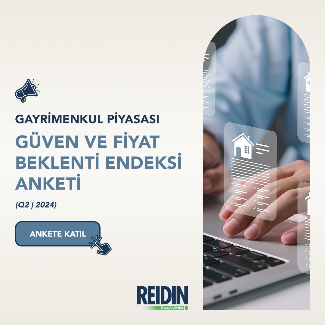 Gayrimenkul sektörüne yönelik güven ve fiyat beklentisini çeyreklik dönemlerle takip ettiğimiz araştırmamızda sizi de "2024 2. Çeyrek" dönemi anketine katılmaya davet ediyoruz.

Link 👉 reidin.limesurvey.net/123123?lang=tr