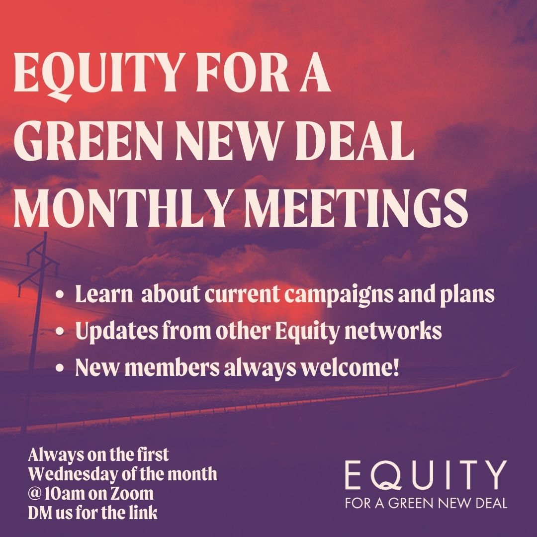 You are invited to our April meeting! Are you an Equity member? Concerned about the climate crisis? Come to our monthly meeting and hear about our plans and updates. We would love to meet you. DM us for the link.