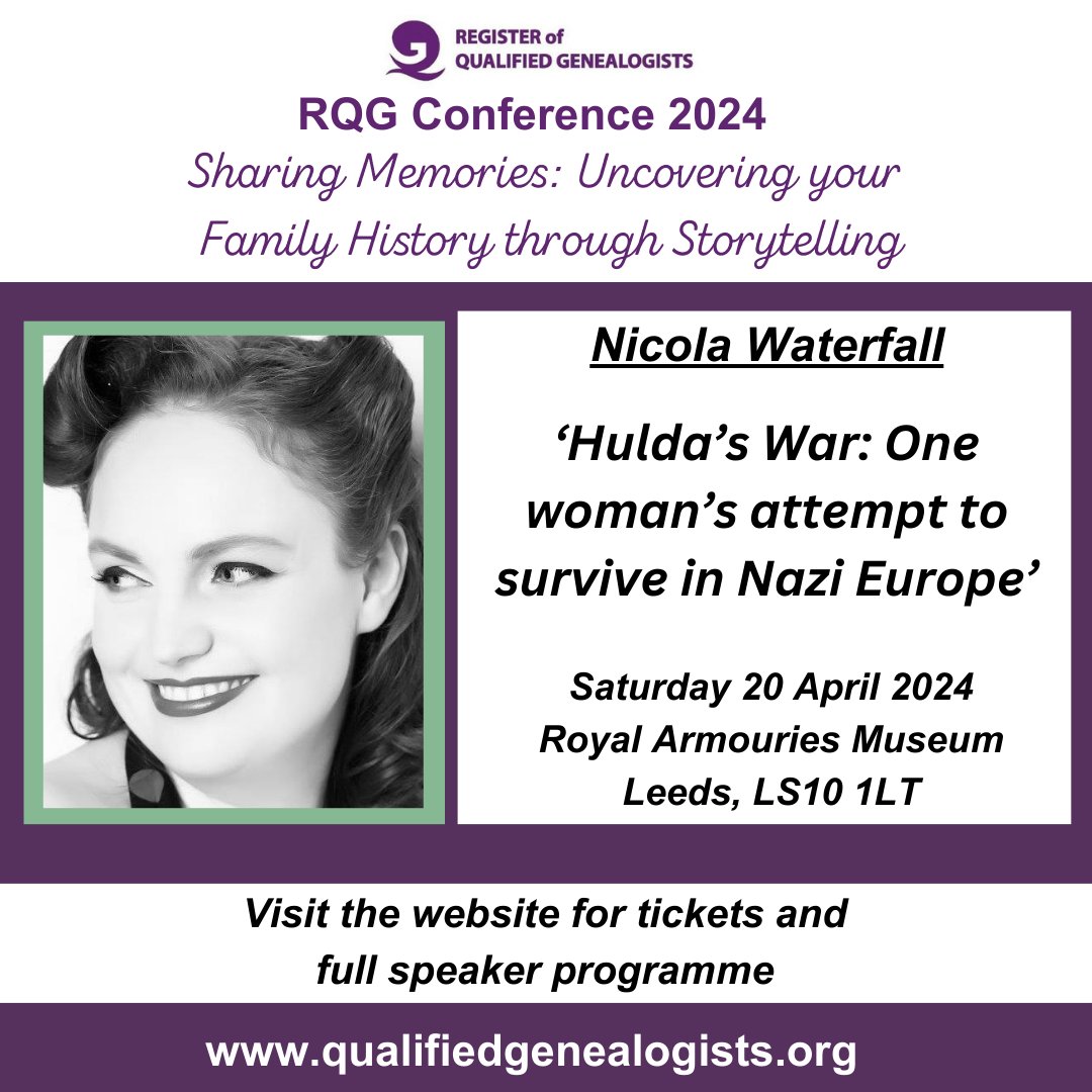 Nicola Waterfall will be speaking at the RQG Conference 20 April Royal Armouries Museum Leeds, tickets qualifiedgenealogists.org @WaterfallNicola @APGgenealogy @familytreemaguk @StrathGenealogy @IHGS @SocGenealogists #RQGConf24 @RegQualGenes