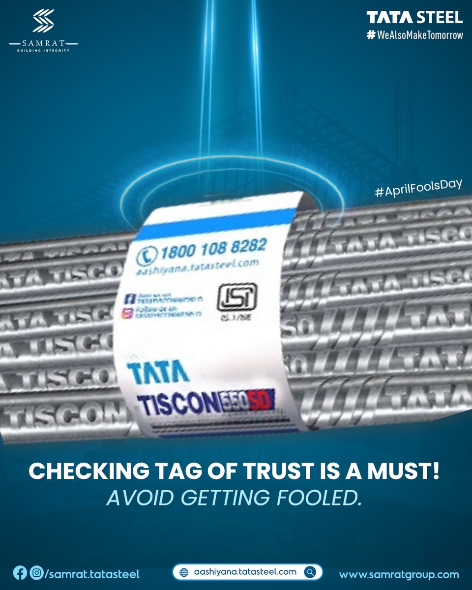 Ensure genuine quality every time. Check for the TATA TISCON 'Tag of Trust' before purchasing.

aashiyana.tatasteel.com

#HomeJourney #TataSteel #TataAashiyana #TataTiscon #TataSuperLinks #TataPravesh #TataWiron #TataTisconReadyBuild #Superlinks #tatatiscon550sd @PixelarMedia
