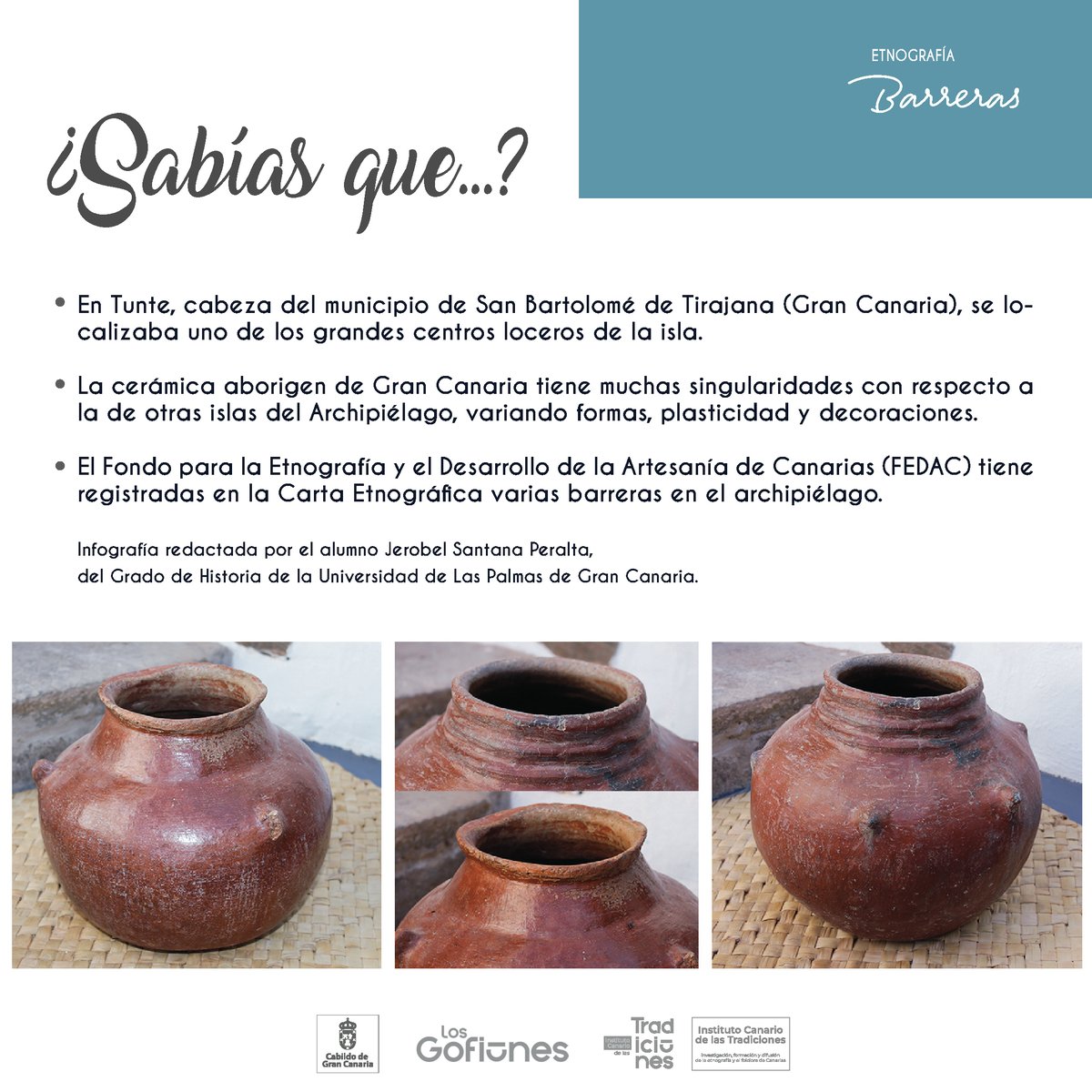 La loza en Canarias jugaría un papel fundamental en el desarrollo humano, hoy te mostraremos una parte fundamental para la obtención de la materia prima, las barreras.
#ictradiciones #lasbarreras #lalozatradicional #alfareras #loceras @LosGofiones @GranCanariaCab