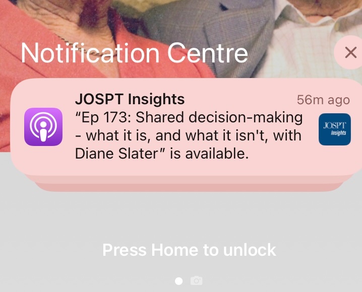Surreal to see my name in my podcast notifications today 😳 I’m passionate about all things person-centred but especially shared decision-making. I very much enjoyed this conversation with @clare_ardern. I hope @JOSPT Insights listeners enjoy it too #SharedDecisionMaking