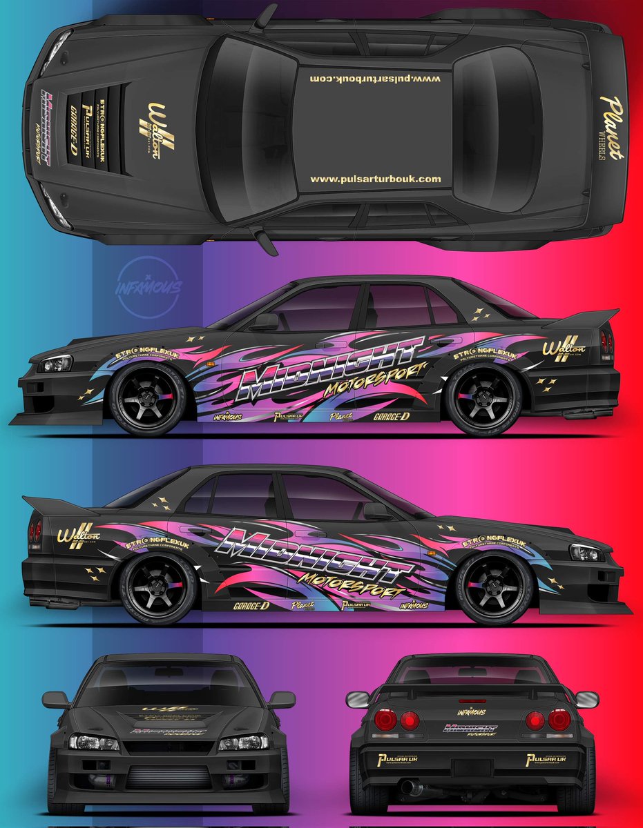 infamouscreate's tweet image. Busy busy here at infamous, fresh look for Lee barker with his bonkers wide body r34 4door.