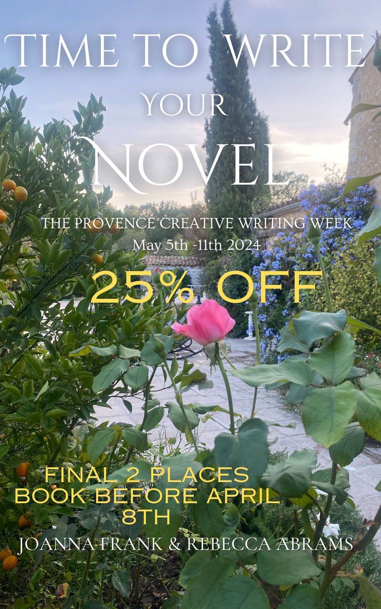 Last places remaining on the provencecreativewritingweek.com, with 25% discount on bookings made before 8th April. Please would you share @RNAtweets @The_CWA @lithub @myslexia @WomenWriters @womenwriterswin @LouiseVoss1 @DoughtyLouise @failingwriters @cloverstroud @elizabethbuchan