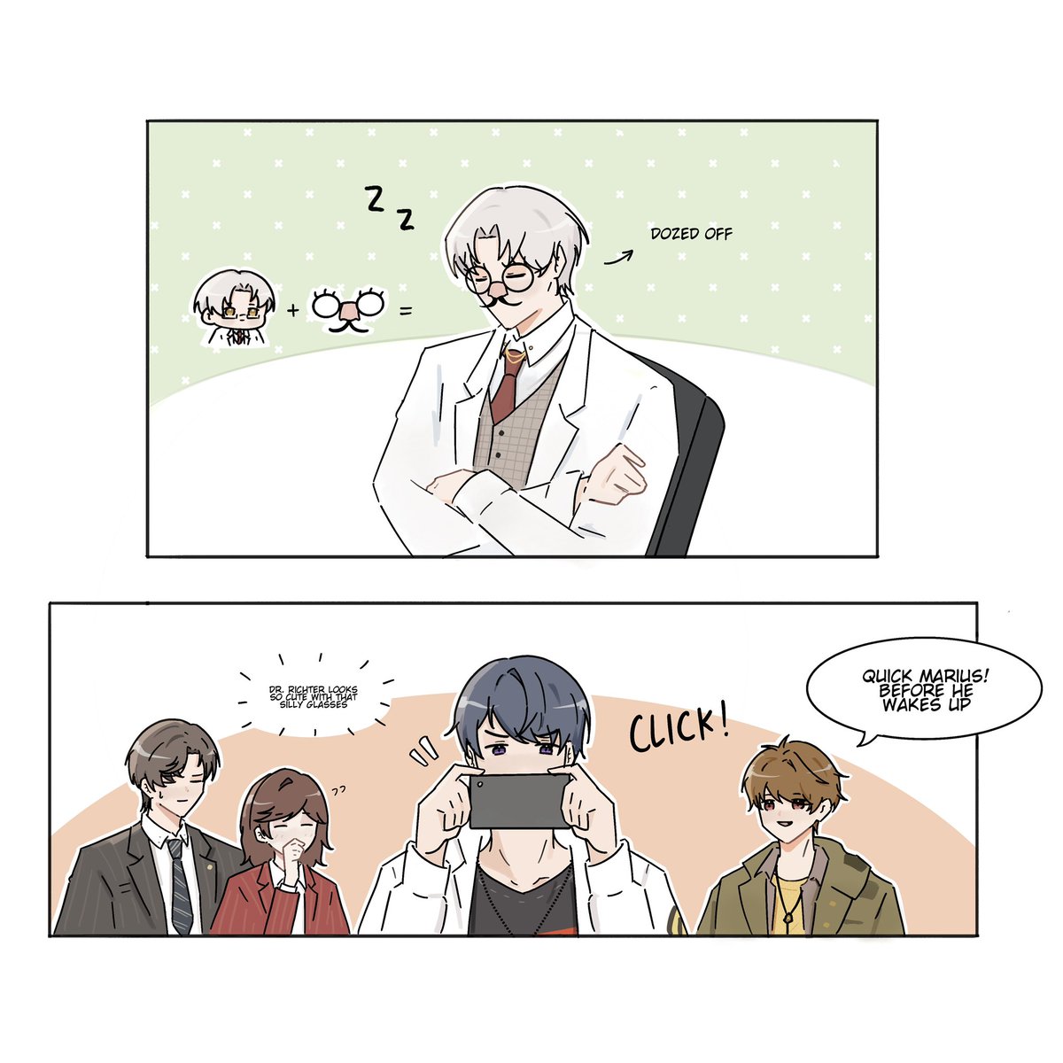_kunaiiii's tweet photo. What happens if Vyn accidentally falls asleep during a nxx meeting?

#TearsofThemis #AprilFoolsDay https://t.co/JlGAxXGEEI