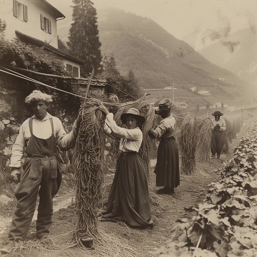 Archived photographs of the 19th-century Ticino spaghetti harvest! 😲🇨🇭 #ticinomoments @ticinoturismo #switzerland #onthisday #amazing #spaghetti