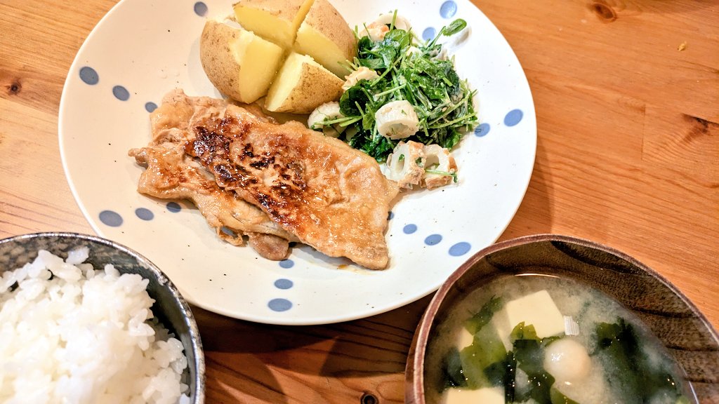 ごっはーん！ 生姜焼きだー！！！ 忙しすぎてウソつくの忘れてたよ💦 ・入社式、1人きませんでした ・放課後クラブ弁当作りはじまる ・毎月10万投資失敗 の三本立てでおおくりしますξξ *´▽`)ﾉ