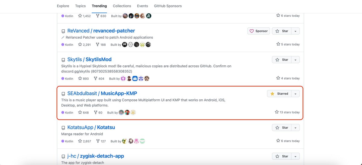 abdulbasitgd's tweet image. MusicApp-KMP trending on Github: buff.ly/3Ievpu0 🥳 

#kmp #compose #github #trending