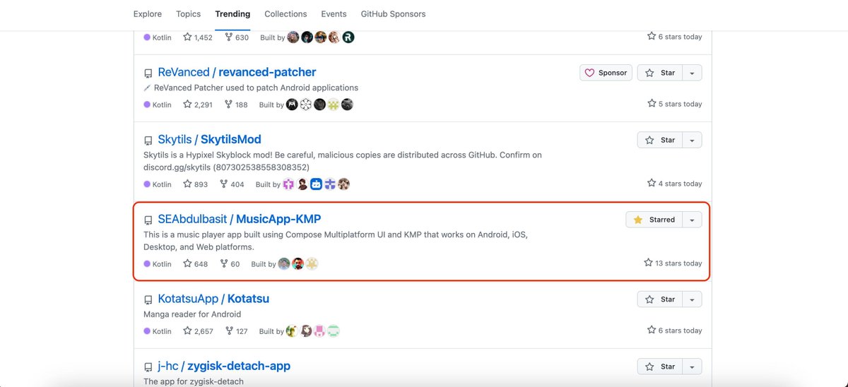 MusicApp-KMP trending on Github: buff.ly/3Ievpu0 🥳 

#kmp #compose #github #trending