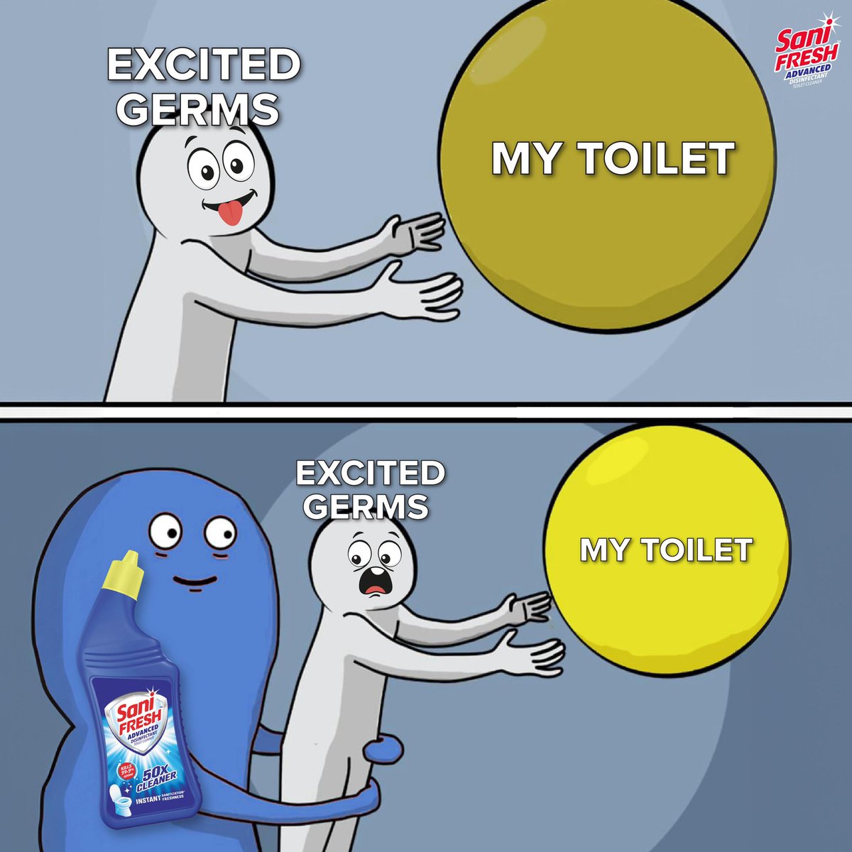 A moment of silence for all the germs who thought they could mess up your toilet. Sanifresh, Kills 99.9% Germs!

#SanifreshShine #KillsGerms #CleanToilet #ToiletCleaner