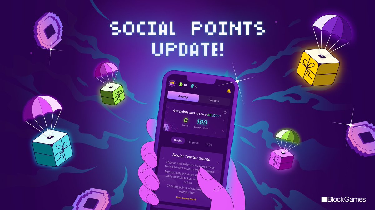🟪 SocialFi is in its final stages. From this week, you can earn more points by only interacting with our official @getblockgames tweets. Rules 👇 ▪️ Like, share, comment $block under official @getblockgames tweets. ▪️ Mention only $BLOCK ticker, mentioning other tickers