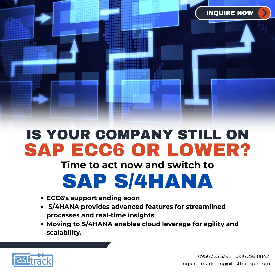 Fasttrack_PH's tweet image. Transition seamlessly from SAP ECC6 to SAP S/4HANA for future-ready business operations

Choose Fasttrack for seamless integration and support every step of the way.

Contact us
📞 0956 325 3392 | 0916 299 8842
📩 inquire_marketing@fasttrackph.com

#SAPS/4HANA #CloudERP #SAPECC