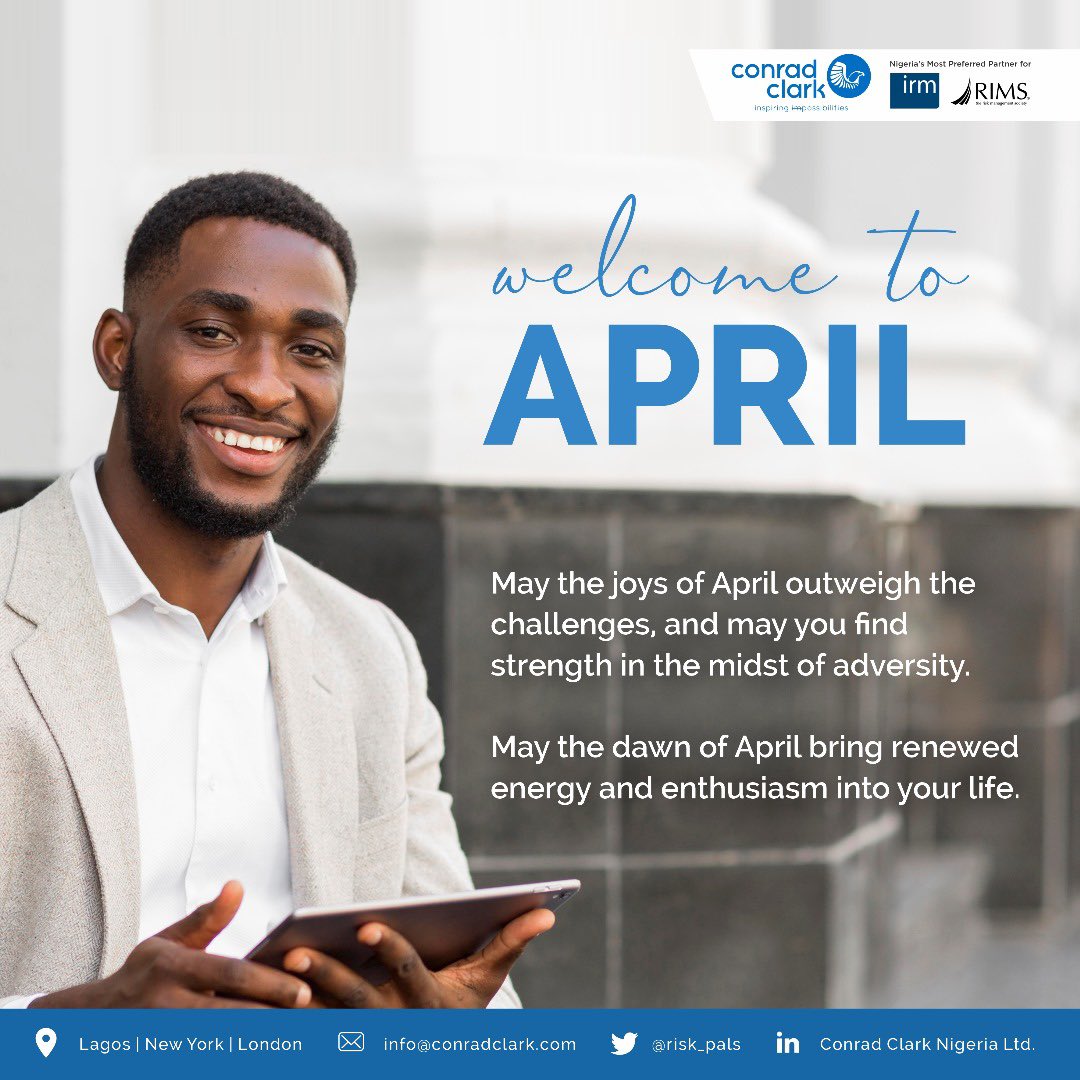 ConradClarkltd's tweet photo. Welcome to APRIL
May the joys of April outweigh the challenges, and may you find strength in the midst of adversity.

May the dawn of April bring renewed energy and enthusiasm into your life. https://t.co/CtevQ9jh7p