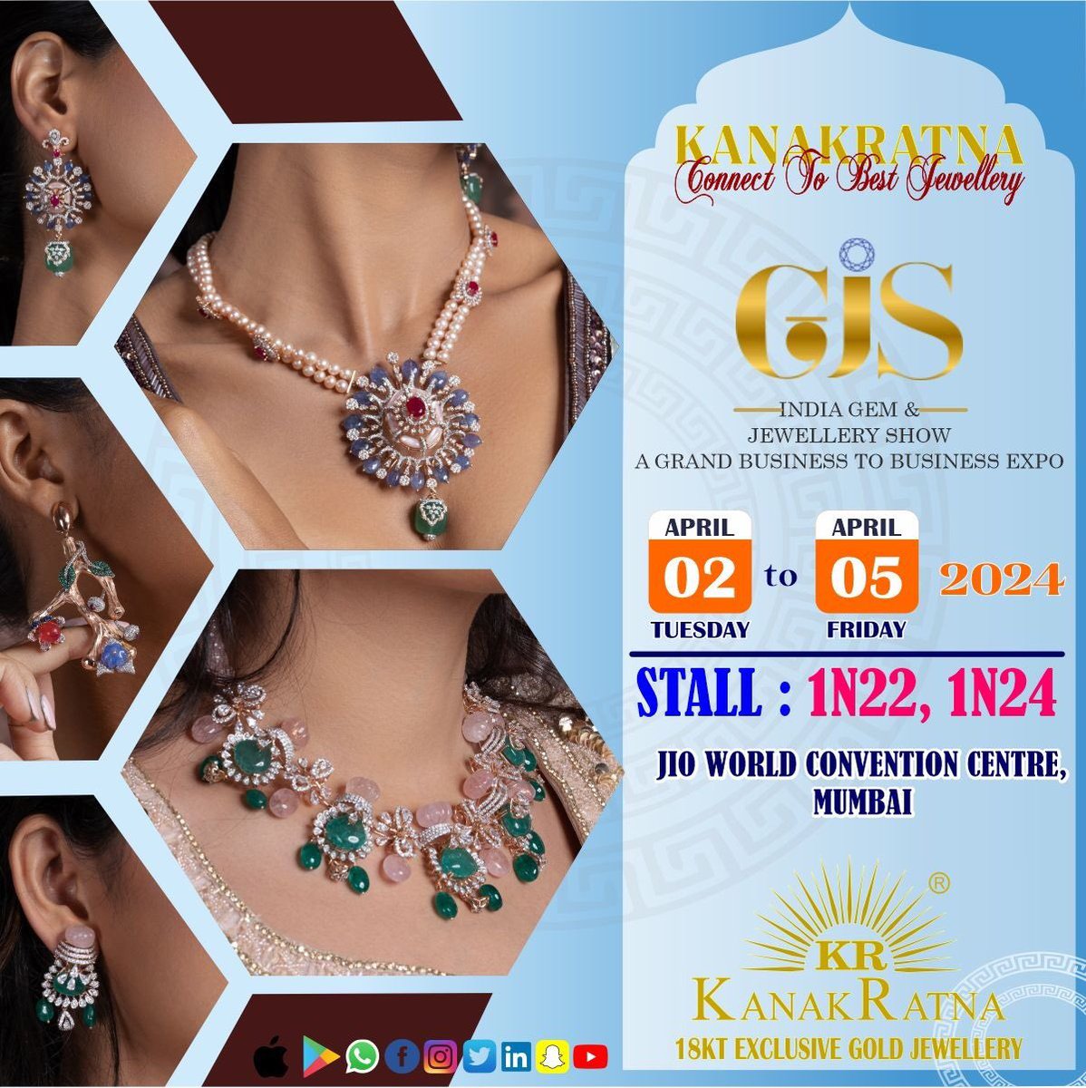 kanakratna's tweet photo. KANAKRATNA Invite you to the '' GJS Show 2024
We Showcase Our Latest Designs of #18KT Exclusive Gold Jewellery
#GJSShow 2 - 3 - 4 - 5 April 2024 ,
PAVILION HALL
JIO World Convention Centre , Mumbai.
Booth No 1N22 , 1N24
We look Forward to Seeing you at the Show.
#KANAKRATNA
#GJSShow