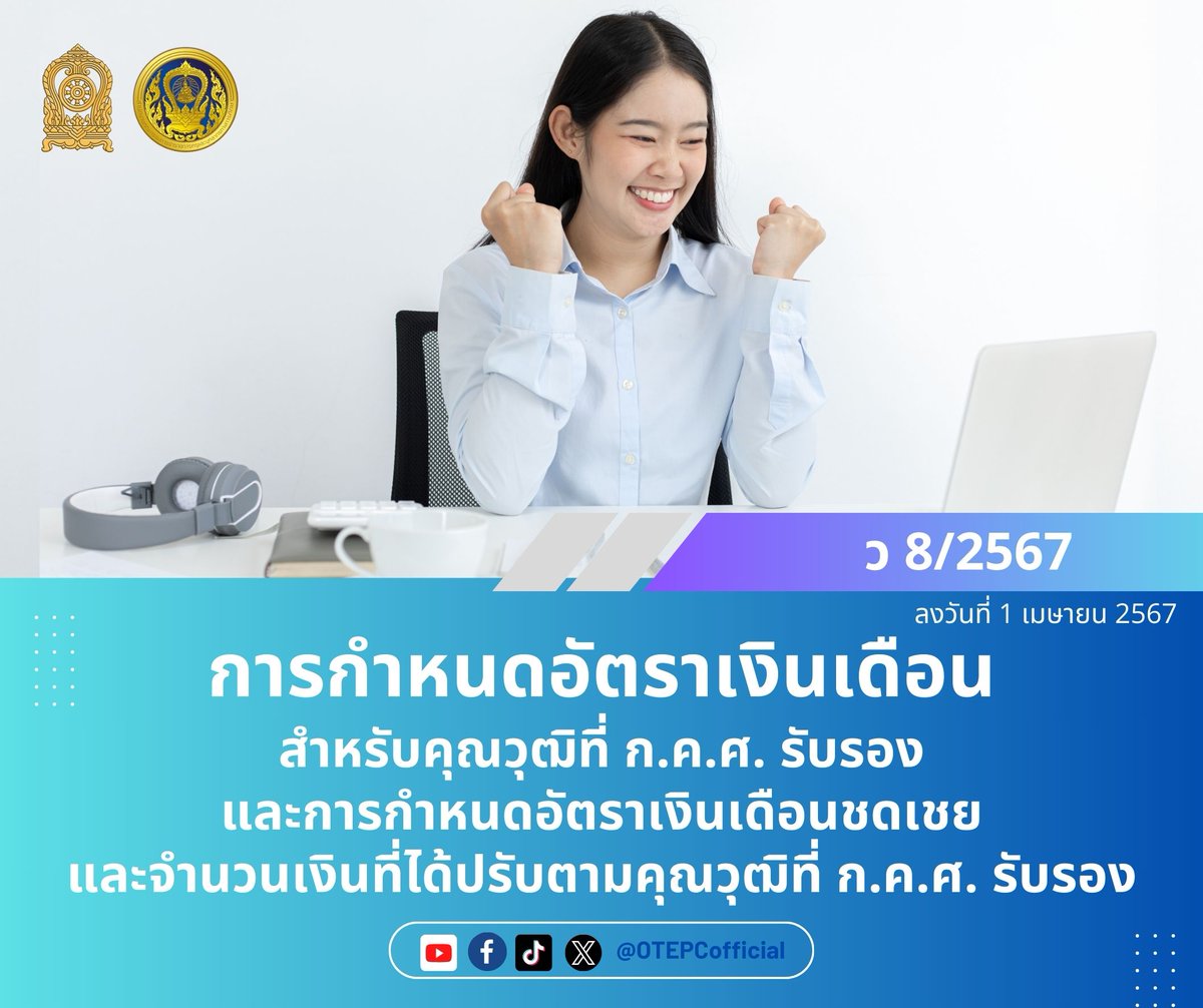 OTEPCofficial's tweet photo. การกำหนดอัตราเงินเดือนสำหรับคุณวุฒิที่ ก.ค.ศ. รับรองฯ 

รายละเอียด https://t.co/xPf6iToFnk...
ลิงก์สำรอง  https://t.co/YvnnxsCfZZ

#กคศ #ศธ #ขึ้นเงินเดือนครู #ครม #ปรับเงินเดือน #กระทรวงศึกษาธิการ https://t.co/i737TOkDHj